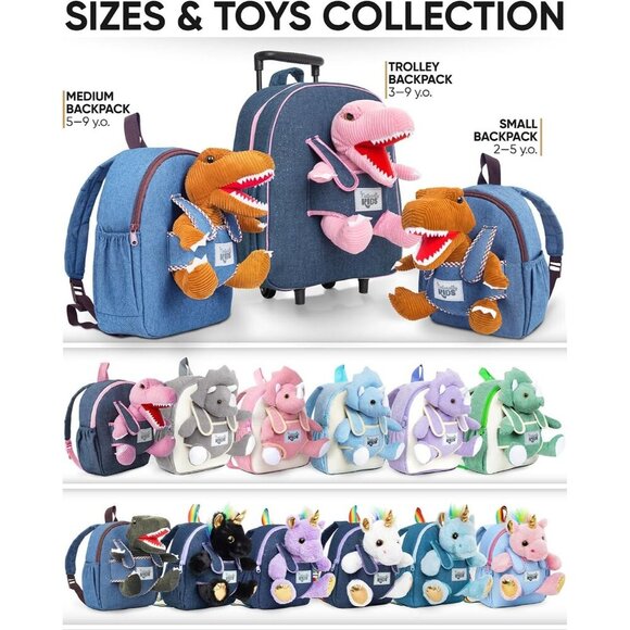 🆕 Girls Blue Stuffed Animal Toy Small Kids Dinosaur Toddler Gifts Backpack - Picture 9 of 9